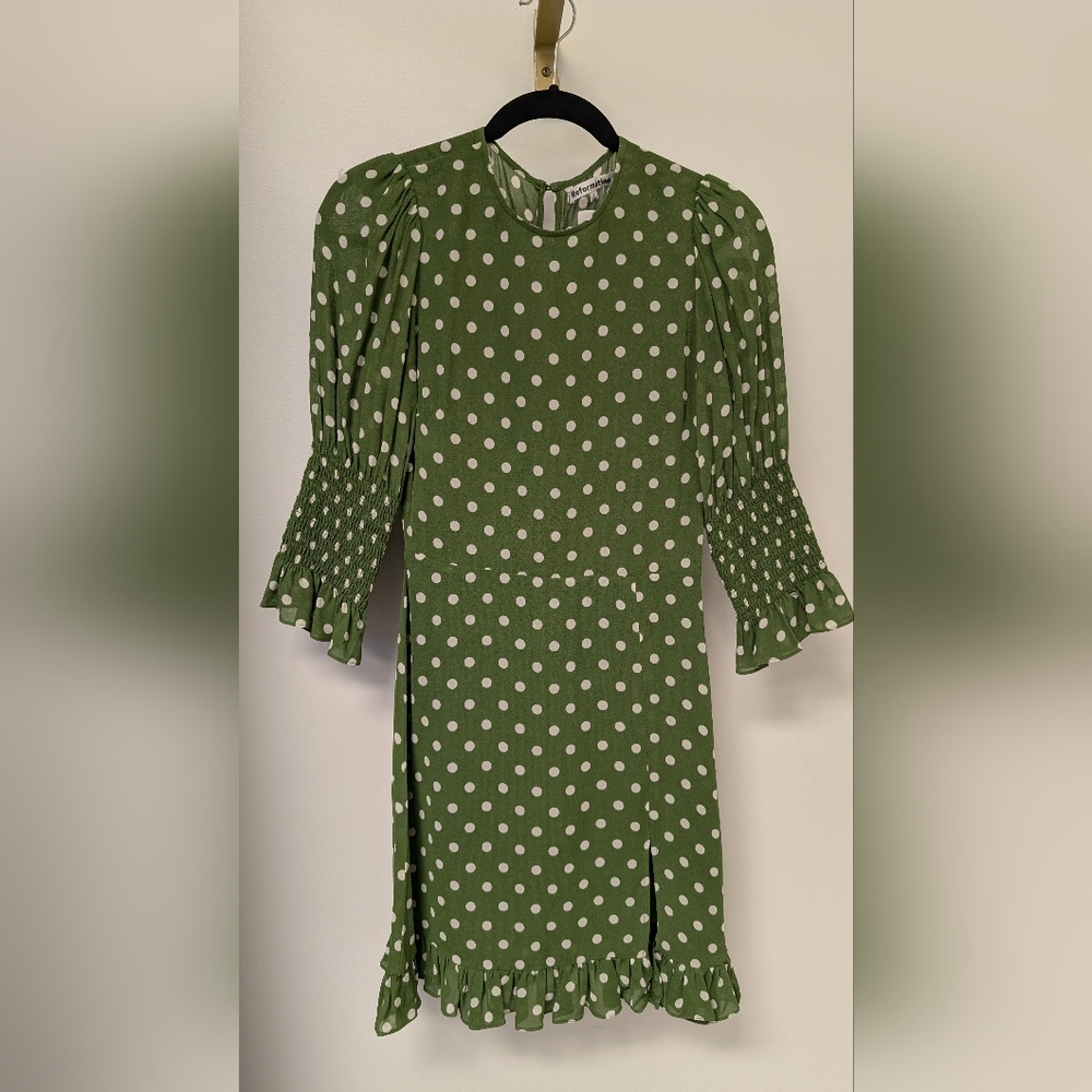 Reformation Green and White Polka Dot Mini Dress